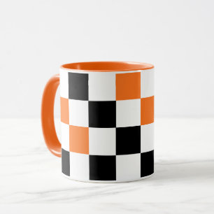 Mug Motif à carreaux orange noir et blanc 