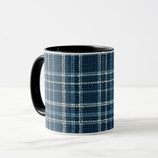 Mug Motif à carreaux pointillés. Gris-bleu. (Devant gauche)
