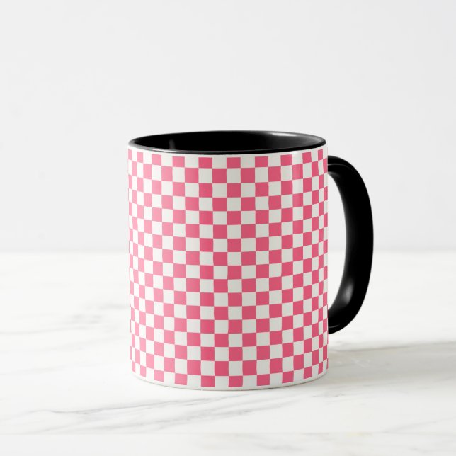 Mug Motif à carreaux rose et blanc (Devant droit)