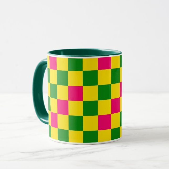 Mug Motif à carreaux rose jaune vert  (Devant gauche)