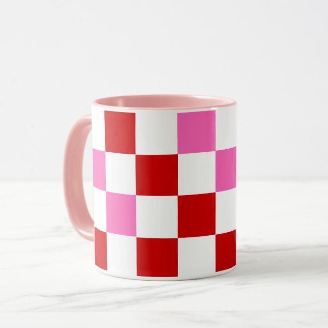 Mug Motif à carreaux rouge blanc rose  (Devant gauche)