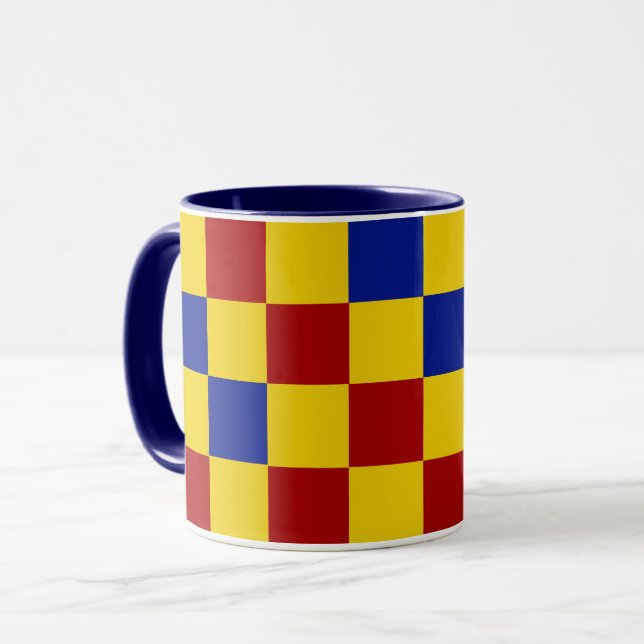 Mug Motif à carreaux rouge jaune bleu  (Devant gauche)