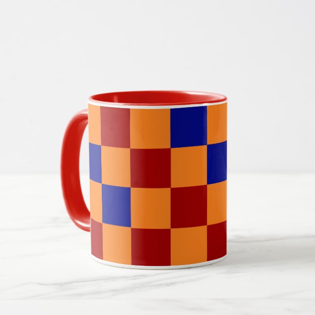 Mug Motif à carreaux rouge orange bleu  (Devant gauche)