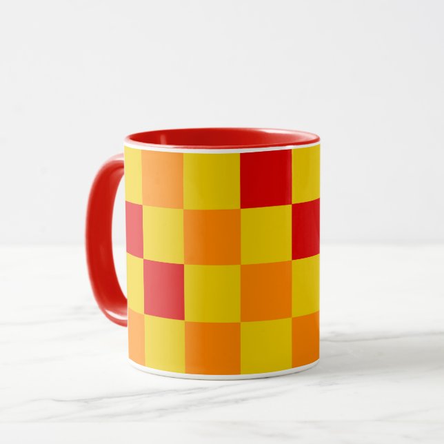 Mug Motif à carreaux rouge orange jaune  (Devant gauche)