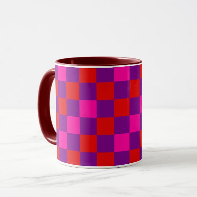 Mug Motif à carreaux rouge violet rose  (Devant gauche)