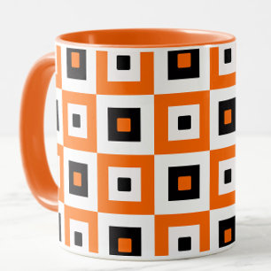 Mug Motif à carrés à carreaux orange noir et blanc