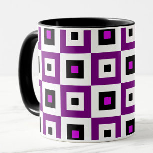Mug Motif à carrés à carreaux violet noir et blanc