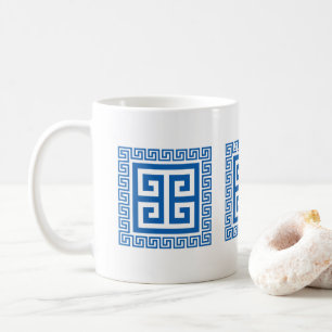 Mug Motif à clé grecque bleu et blanc