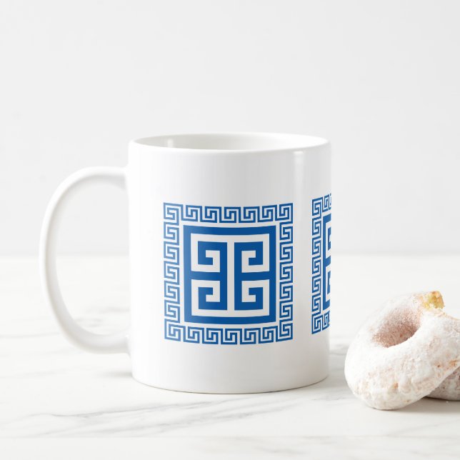 Mug Motif à clé grecque bleu et blanc (Avec donut)