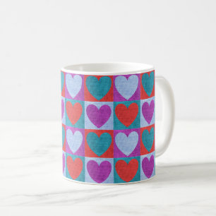 Mug Motif à coeur à carreaux violet, vert et rouge