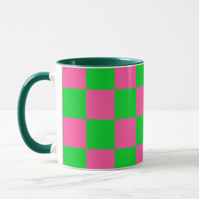 Mug Motif À damiers chèque rose vert (Gauche)