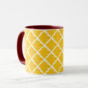Mug Motif À damiers jaune/orange avec poignée rouge