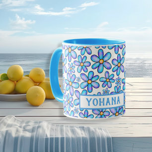 Mug Motif à fleurs à ressort bleu personnalisé été