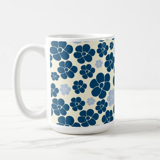 Mug Motif à fleurs - Bleu foncé, Bleu clair et Crème (Gauche)