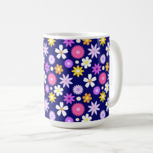 Mug Motif à fleurs de style les années 70 rétro sur bl