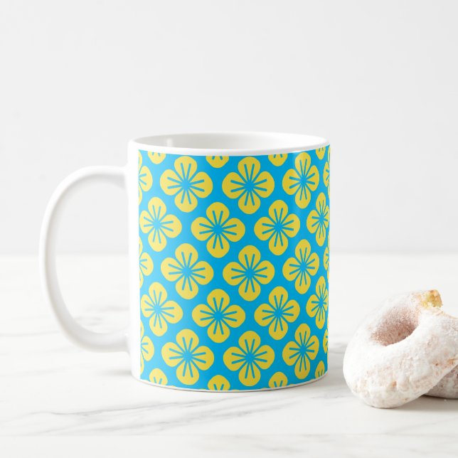 Mug Motif à fleurs en Jaune et Turquoise (Avec donut)