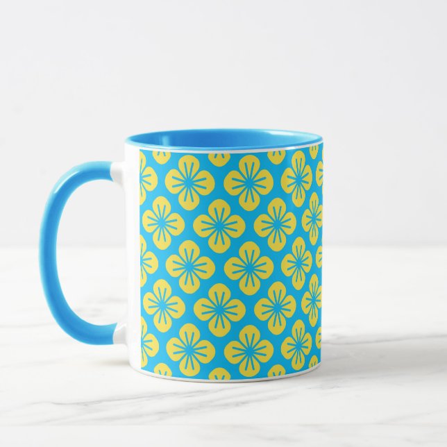 Mug Motif à fleurs en Jaune et Turquoise (Gauche)