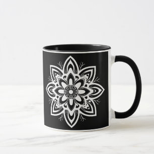 Mug Motif à fleurs Mandala en noir et blanc