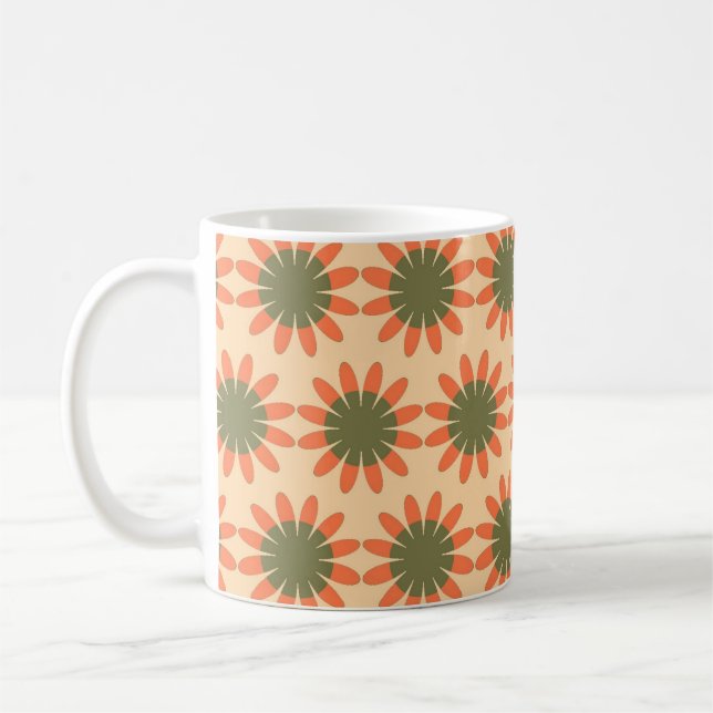 Mug Motif à fleurs orange et vert rétro (Gauche)
