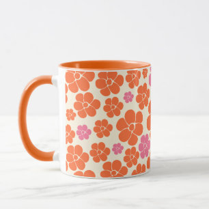 Mug Motif à fleurs - rose, orange et crème