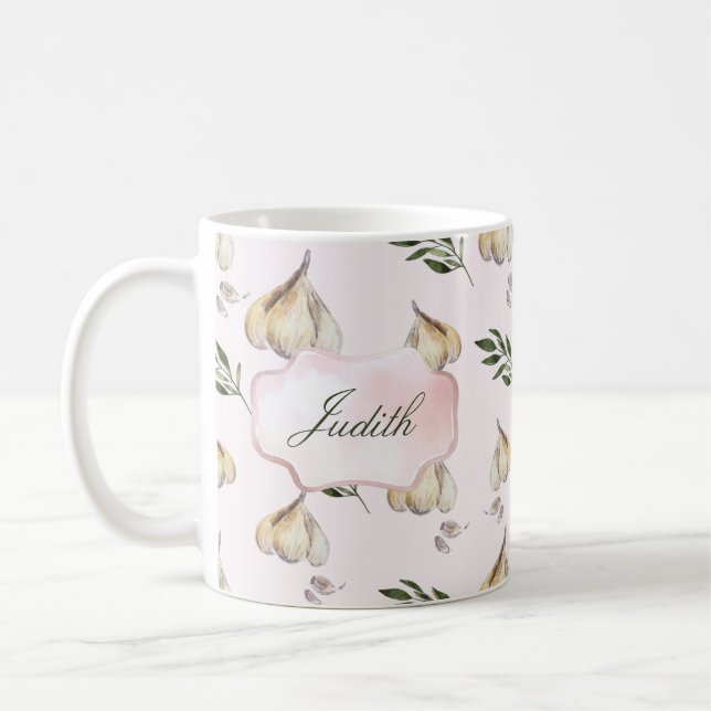 Mug Motif à l'ail, couleur rose pâle Nom (Gauche)