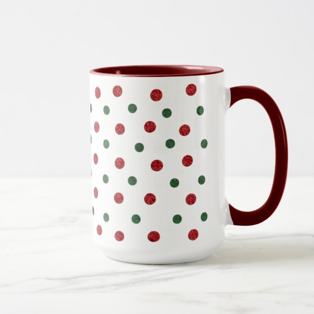 Mug Motif à points rétro de Noël rouge et vert (Droite)