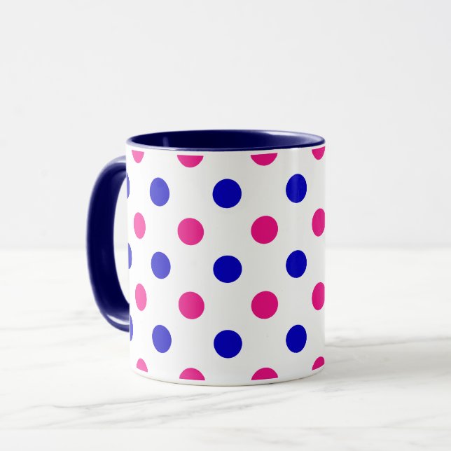 Mug Motif à pois bleu et rose blanc (Devant gauche)