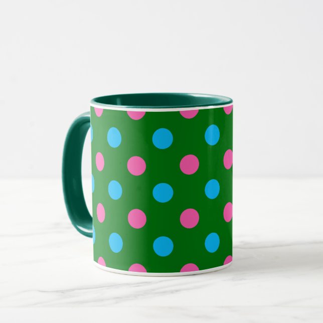 Mug Motif à pois bleu vert rose (Devant gauche)