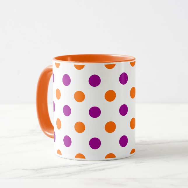 Mug Motif à pois orange violet blanc (Devant gauche)