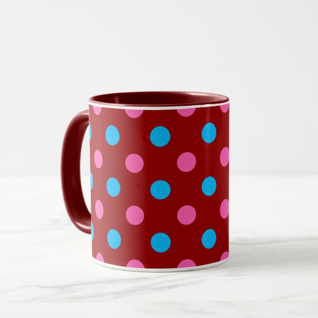 Mug Motif à pois rouge rose bleu (Devant gauche)