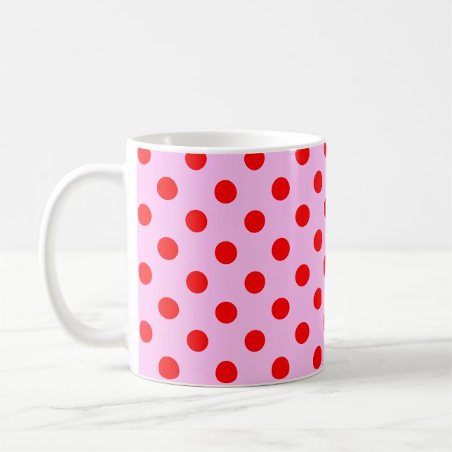 Mug Motif à pois rouges sur fond rose  (Gauche)
