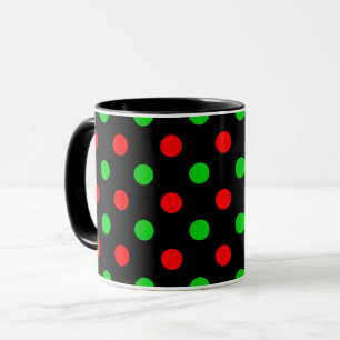 Mug Motif à pois rouges verts sur fond noir