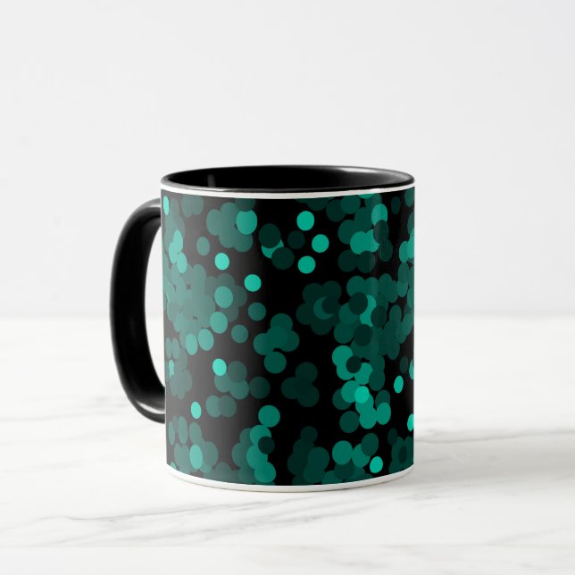 Mug Motif à pois vert turquoise sur fond noir (Devant gauche)