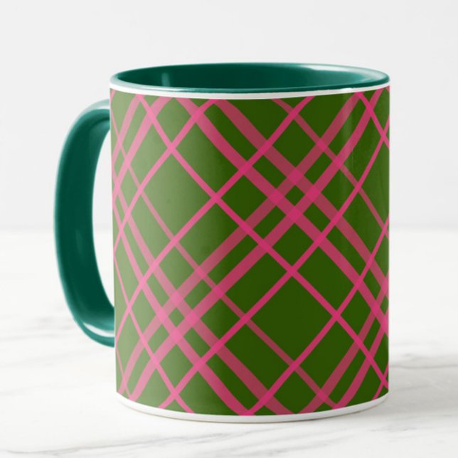 Mug Motif à rayures carreaux rose sur fond vert  (Créateur téléchargé)