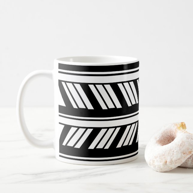 Mug Motif à rayures chevron noir et blanc  (Avec donut)