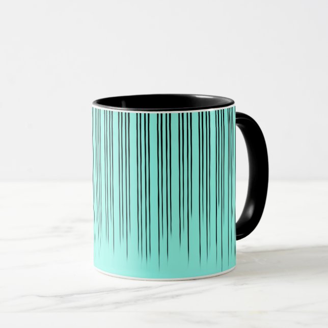 Mug Motif à rayures élégant noir/turquoise (Devant droit)
