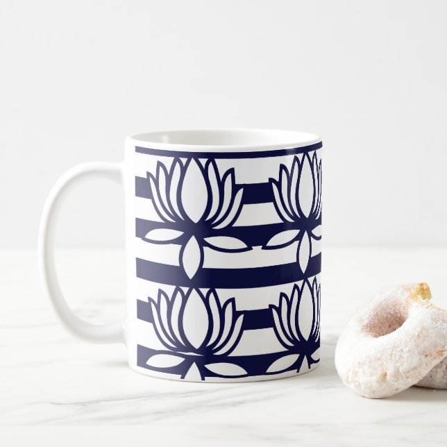 Mug Motif à rayures florales de fleur de lotus (Avec donut)