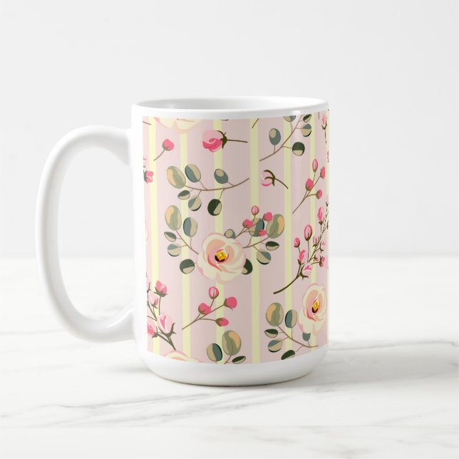 Mug Motif à rayures florales rose pâle (Gauche)