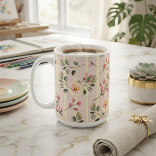 Mug Motif à rayures florales rose pâle