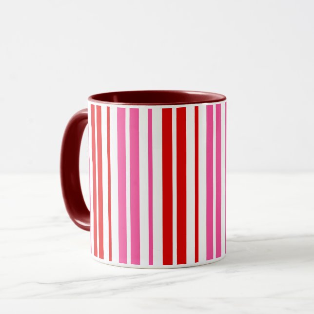 Mug Motif à rayures verticales roses rouges blanches   (Devant gauche)