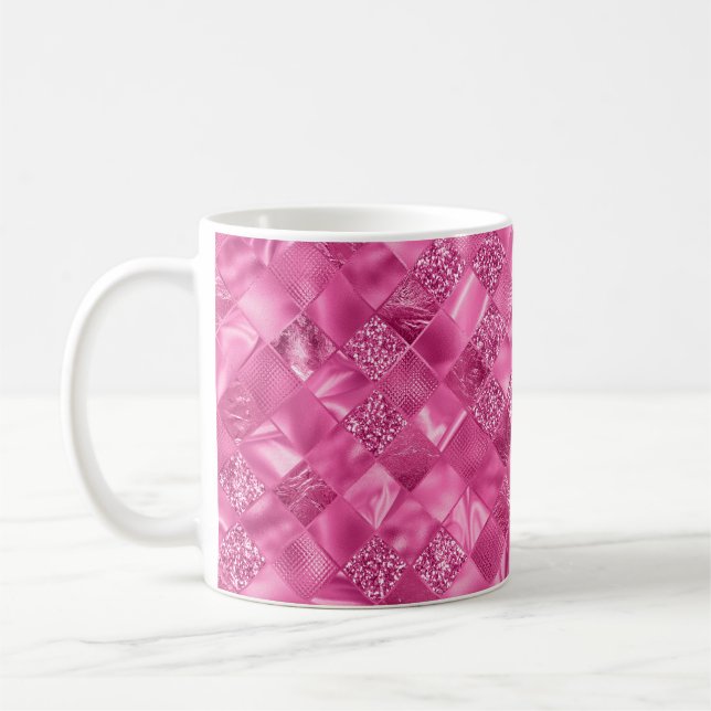 Mug Motif à tissage Carré rose chaud (Gauche)