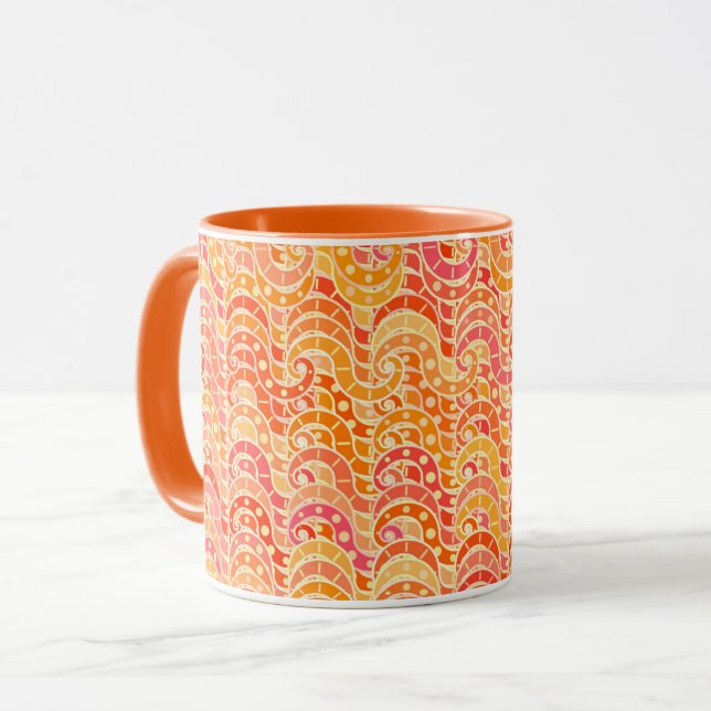 Mug motif à vague Abstrait - orange, corail et or (Devant gauche)