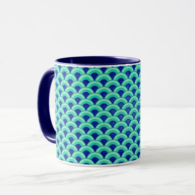 Mug Motif à vagues Art déco - turquoise et cobalt (Devant gauche)