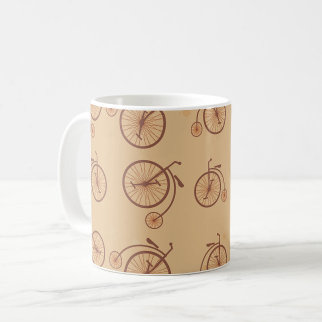 Mug Motif à vélo rétro en tons Brown (Devant gauche)