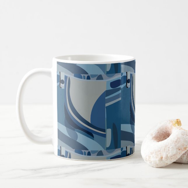 Mug Motif Abstrait géométrique gris bleu (Avec donut)