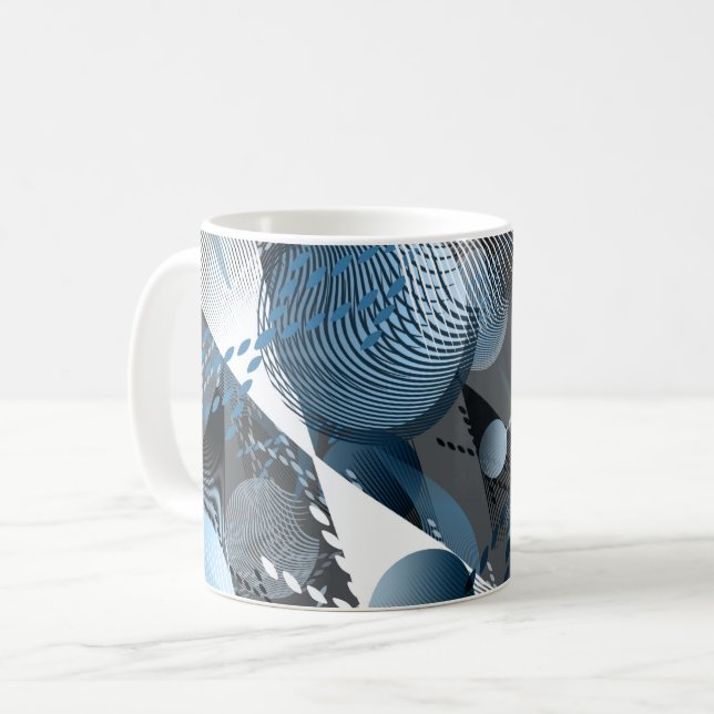 Mug Motif abstrait gris, bleu, blanc. (Devant gauche)