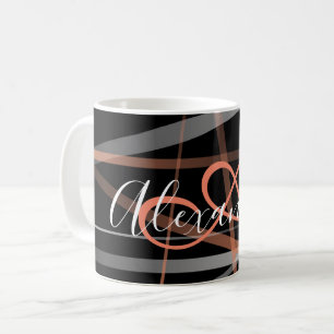 Mug Motif Abstrait Moderne Corail Noir Monogramme