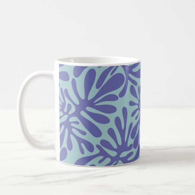 Mug Motif Abstrait moderne : formes violettes sur bleu (Gauche)