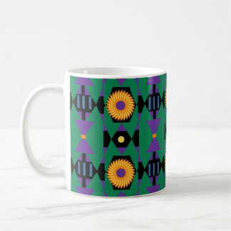 Mug Motif Abstrait vert pourpre avec fleurs jaunes