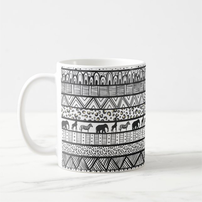 Mug Motif africain tribal noir blanc (Gauche)